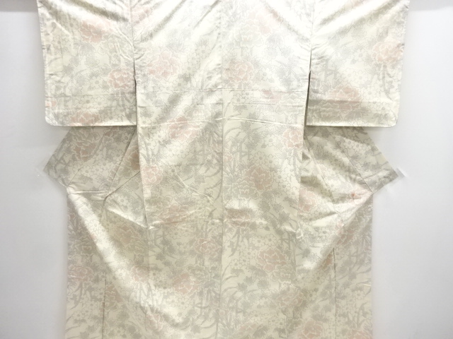 JAPANESE KIMONO / ANTIQUE KIMONO / SILK / TSUMUGI / WOVEN PEONY